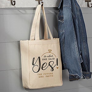She Said Yes Personalized Small Canvas Tote Bag - 25840
