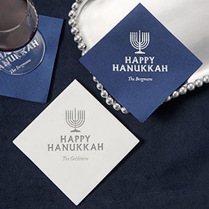 Happy Hanukkah Personalized Premium Cocktail Napkins - 25951D