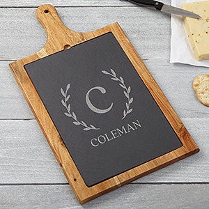 Laurel Initial Personalized Slate  Wood Paddle Cheese Board - 25988