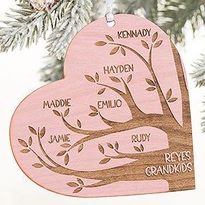 Family Tree Personalized Pink Stain Wood Heart Ornament - 26131-1P