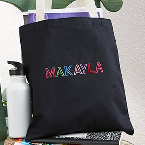 Rainbow Name For Her Embroidered Black Tote Bag - 26165