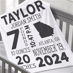 State Icon Birth Stats Personalized 30x40 Fleece Baby Blanket - 26207-SF