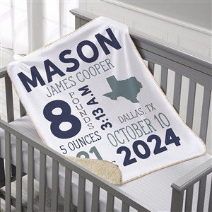 State Icon Birth Stats Personalized 30x40 Sherpa Baby Blanket - 26207-SS