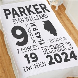 State Icon Birth Stats Personalizd 50x60 Fleece Baby Blanket - 26207-F