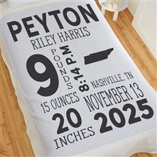 State Icon Birth Stats Personalized 50x60 Sweatshirt Baby Blanket - 26207-SW