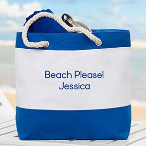Write Your Own Embroidered Blue Beach Tote - 26301-B