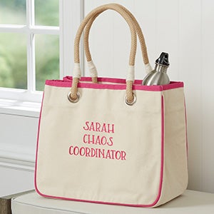 Write Your Own Embroidered Canvas Rope Tote - Pink - 26302-P