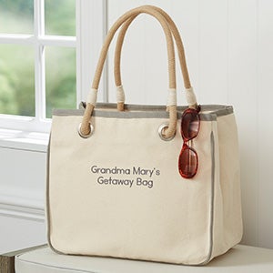 Write Your Own Embroidered Canvas Rope Tote - Grey - 26302-G