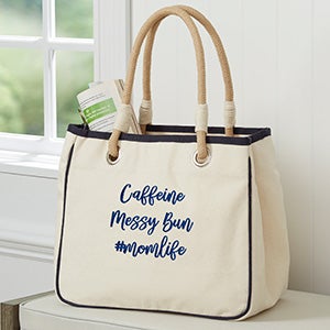 Write Your Own Embroidered Canvas Rope Tote - Navy - 26302-N