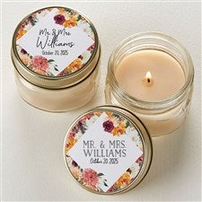 Blush Colorful Floral Personalized Mason Jar Candle Wedding Favors - 26329