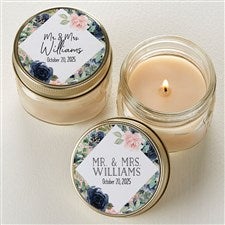 Navy Colorful Floral Personalized Mason Jar Candle Wedding Favors - 26330