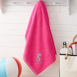 Ombre Initial Embroidered 36x72 Beach Towel- Hot Pink - 26437-HPL