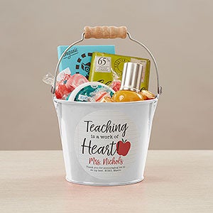 Inspiring Teacher Personalized Mini Metal Bucket-White - 26504