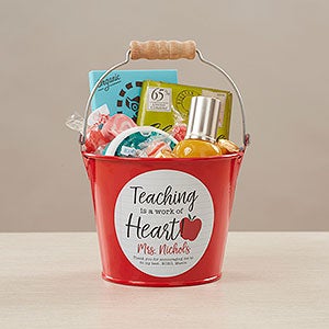 Inspiring Teacher Personalized Mini Metal Bucket-Red - 26504-R