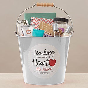 Inspiring Teacher Personalized Large Metal Bucket-White - 26504-WL