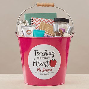 Inspiring Teacher Personalized Large Metal Bucket-Pink - 26504-PL