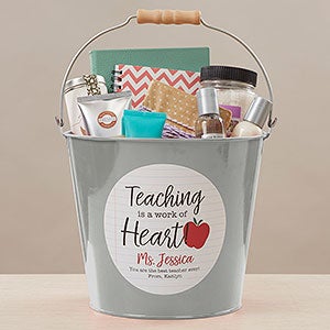 Inspiring Teacher Personalized Large Metal Bucket-Silver - 26504-SL