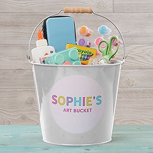 Colorful Name Personalized Large Metal Bucket for Kids-White - 26517-WL