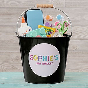 Colorful Name Personalized Large Metal Bucket for Kids-Black - 26517-BL