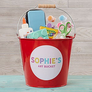 Colorful Name Personalized Large Metal Bucket for Kids-Red - 26517-RL