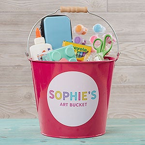 Colorful Name Personalized Large Metal Bucket for Kids-Pink - 26517-PL