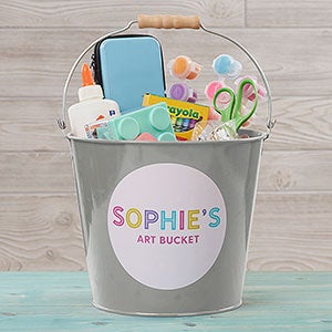 Colorful Name Personalized Large Metal Bucket for Kids-Silver - 26517-SL