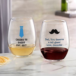 Choose Your Icon Personalized For Him Stemless Wine Glass - 26571-S