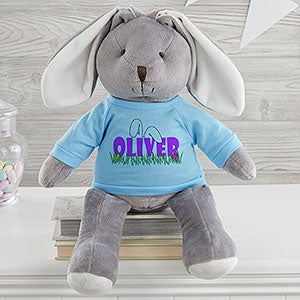 Ears to You Personalized Bunny- Grey with Blue Shirt - 26710-GB
