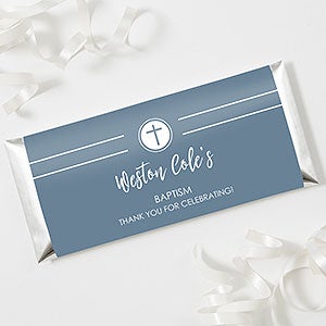 Modern Cross Boy Baptism Personalized Candy Bar Wrappers - 26742