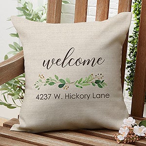 Greenery Welcome Personalized Outdoor Throw Pillow - 16x16 - 26964