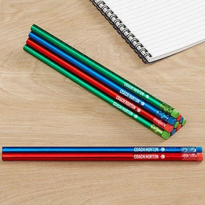 Name & Icon Metallic Blue, Red, Green Personalized Pencil Set of 12 - 26965-BRG
