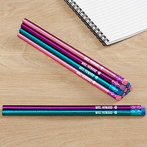 Name & Icon Metallic Pink, Purple, Teal Personalized Pencil Set of 12 - 26965-PPT