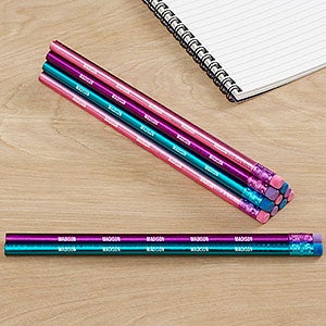 Metallic Pink, Purple  Teal Personalized Pencil Set of 12 - 26967-PPT