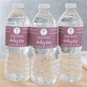 Modern Cross Girl Baptism Personalized Water Bottle Labels - 26985