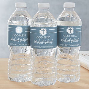 Modern Cross Boy Communion Personalized Water Bottle Labels - 26986