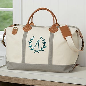 Floral Wreath Embroidered Canvas Duffel - Grey - 27001-G