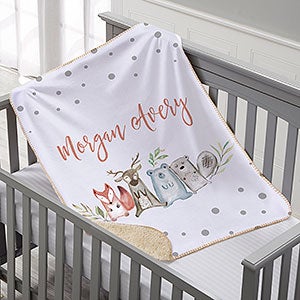Sweet Baby Woodland Personalized 30x40 Sherpa Baby Blanket - 27018-S