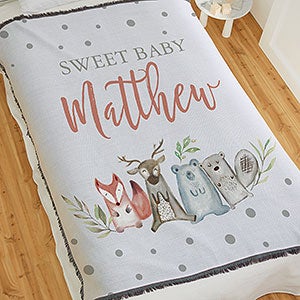 Sweet Baby Woodland Personalized 56x60 Woven Throw Baby Blanket - 27018-A
