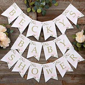 Floral Frame Personalized Baby Shower Bunting Banner- 16 Flags - 27021