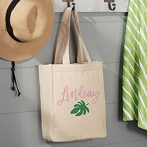 Palm Leaves Personalized Canvas Beach Tote Bag - 14x10 - 27095-S