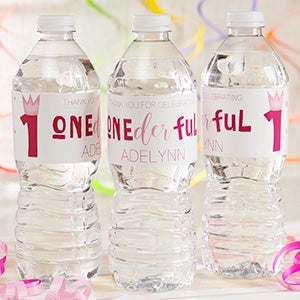 Onederful Girl First Birthday Personalized Water Bottle Labels - 27113