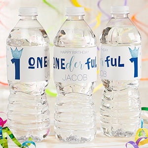 Onederful Boy First Birthday Personalized Water Bottle Labels - 27114