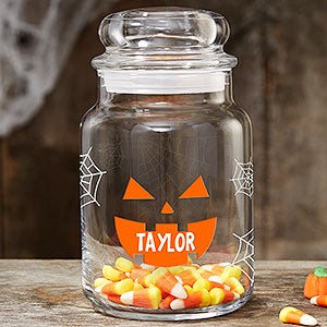 Jack-o-Lantern Personalized Glass Halloween Treat Jar - 27132