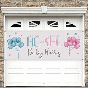 He or She Balloons Personalized Gender Reveal Banner - 45x108 - 27179-L