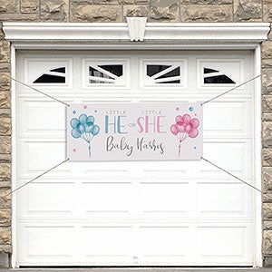He or She Balloons Personalized Gender Reveal Banner - 20x48 - 27179-S