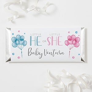 He or She Balloons Personalized Gender Reveal Candy Bar Wrappers - 27181