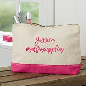 Write Your Own Embroidered Canvas Makeup Bag - Pink - 27189-P