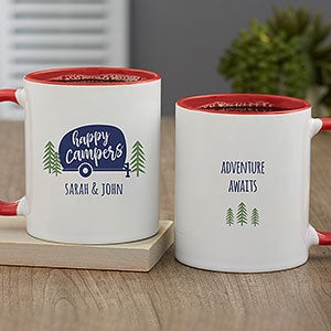 Farm House camping mugs - Happy Camper - Explore More - Wanderlust -  ceramic coffee mug with coaster / lid - gift idea