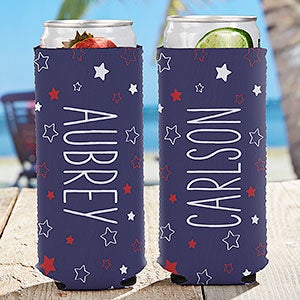 Stars  Stripes Personalized Slim Can Cooler - 27452