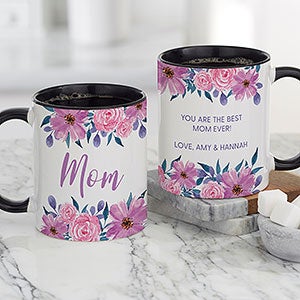 Feminine Florals Personalized Mom Coffee Mug 11 oz Black - 27464-B